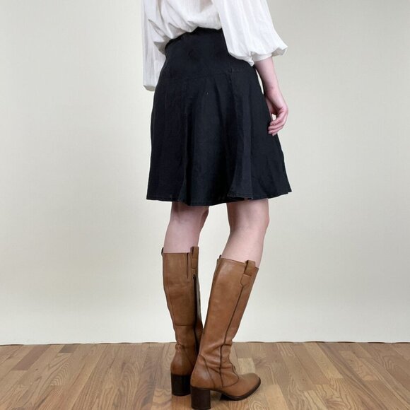 Vintage 100% Linen Drop Waist Mini Midi Skirt Low High Rise Coastal Cowgirl Y2K - Picture 2 of 11